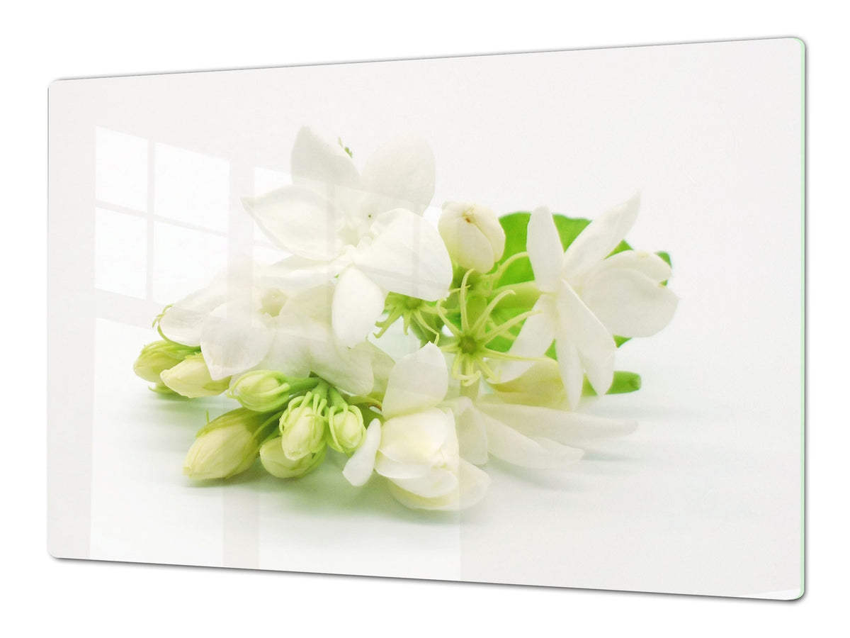 Induction Cooktop Cover – Glass Cutting Board- Flower series DD06B White  flowers 1