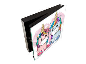Key Organizer Cabinet and Magnetic Glass Doors K07 Unicorns on a heart