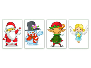 Set of four Glass Cutting Boards from toughened glass; MD11 Christmas Series: Christmas elves