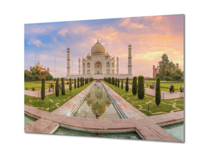 Graphic Art Print on Glass - Beautiful Quality Glass Print Picture SART01C Nature Series: Taj Mahal view at sunrise