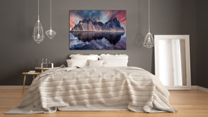 Graphic Art Print on Glass - Beautiful Quality Glass Print Picture SART01C Nature Series: Vestrahorn mountain in Iceland