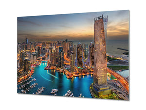 Glass Picture Toughened Wall Art  - Wall Art Glass Print Picture SART02 Cities Series: Marina and the skyscrapers