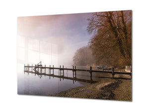 Graphic Art Print on Glass - Beautiful Quality Glass Print Picture SART01C Nature Series: Pier on a foggy lake