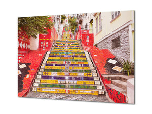 Glass Picture Toughened Wall Art  - Wall Art Glass Print Picture SART02 Cities Series: Colorful steps in Rio de Janeiro