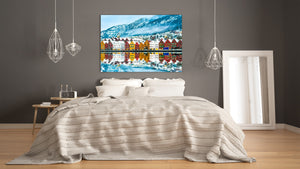 Glass Picture Toughened Wall Art  - Wall Art Glass Print Picture SART02 Cities Series: Norwegian city in winter time