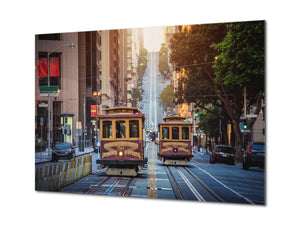 Glass Picture Toughened Wall Art  - Wall Art Glass Print Picture SART02 Cities Series: Traditional Cable Cars in San Francisco