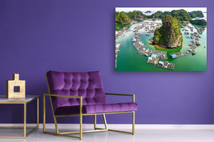 Glass Picture Toughened Wall Art  - Wall Art Glass Print Picture SART02 Cities Series: Fishing village in  Lan Ha Bay, Vietnam