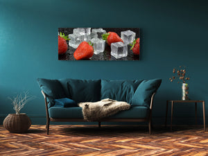 Glass Print Wall Art – Image on Glass 125 x 50 cm (≈ 50” x 20”) ; Strawberries