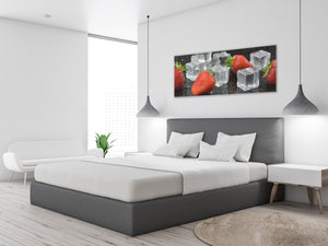 Glass Print Wall Art – Image on Glass 125 x 50 cm (≈ 50” x 20”) ; Strawberries