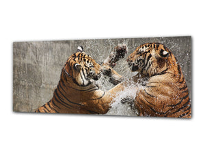 Glass Print Wall Art – Image on Glass 125 x 50 cm (≈ 50” x 20”) ; Tigers 2