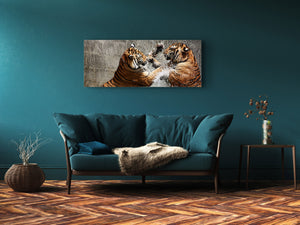 Glass Print Wall Art – Image on Glass 125 x 50 cm (≈ 50” x 20”) ; Tigers 2