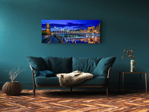 Glass Print Wall Art – Image on Glass 125 x 50 cm (≈ 50” x 20”) ; Bridge by night