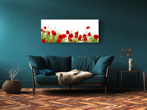 Glass Print Wall Art – Image on Glass 125 x 50 cm (≈ 50” x 20”) ; Poppies 7