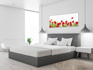 Glass Print Wall Art – Image on Glass 125 x 50 cm (≈ 50” x 20”) ; Poppies 7