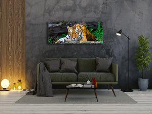 Glass Print Wall Art – Image on Glass 125 x 50 cm (≈ 50” x 20”) ; Tiger 3