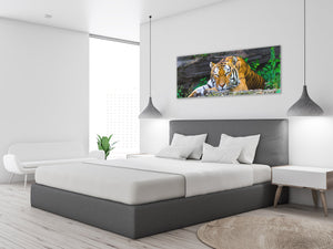 Glass Print Wall Art – Image on Glass 125 x 50 cm (≈ 50” x 20”) ; Tiger 3