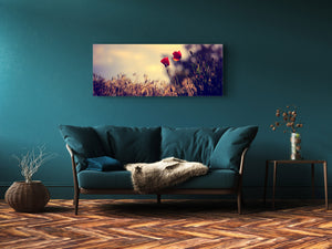 Glass Print Wall Art – Image on Glass 125 x 50 cm (≈ 50” x 20”) ; Poppies 6