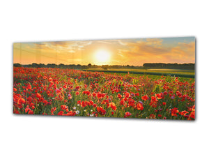 Glass Print Wall Art – Image on Glass 125 x 50 cm (≈ 50” x 20”) ; Poppies 4