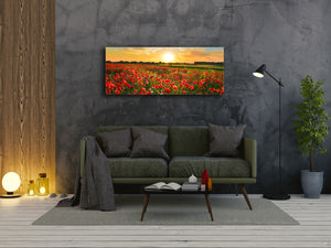 Glass Print Wall Art – Image on Glass 125 x 50 cm (≈ 50” x 20”) ; Poppies 4