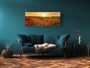 Glass Print Wall Art – Image on Glass 125 x 50 cm (≈ 50” x 20”) ; Poppies 4