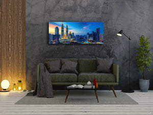 Glass Print Wall Art – Image on Glass 125 x 50 cm (≈ 50” x 20”) ; City by night 18