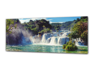 Glass Print Wall Art – Image on Glass 125 x 50 cm (≈ 50” x 20”) ; Waterfall