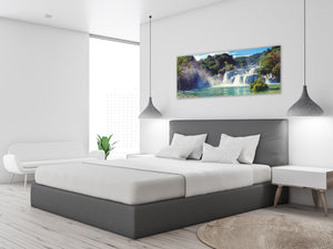 Glass Print Wall Art – Image on Glass 125 x 50 cm (≈ 50” x 20”) ; Waterfall