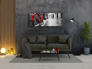 Glass Print Wall Art – Image on Glass 125 x 50 cm (≈ 50” x 20”) ; Red Bike