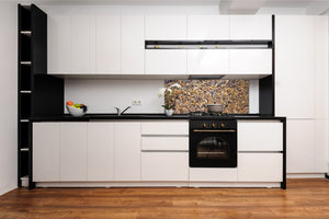 Glass kitchen panel with and w/o stainless steel back-coating: Pebbles in water