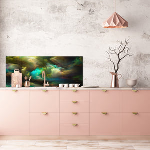 Toughened printed glass backsplash - Wideformat steel coated wall glass splashback: Abstract motion on canvas