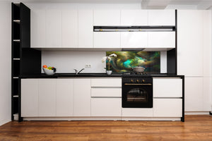 Toughened printed glass backsplash - Wideformat steel coated wall glass splashback: Abstract motion on canvas