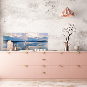 Glass backsplash w/ and w/o metal sheet backing with magnetic properties: Beautiful sunset