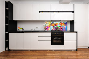 Toughened printed glass backsplash - Wideformat steel coated wall glass splashback:  Oil painting of flowers