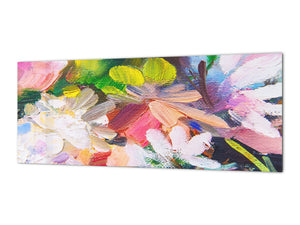 Tempered Glass magnetic and non magnetic splash-back in wide-format:  Impressionist flower painting