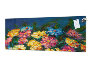 Glass kitchen panel with and w/o stainless steel back-coating: Flowers paintings monet