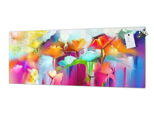 Toughened printed glass backsplash - Wideformat steel coated wall glass splashback:  Oil painting of flowers