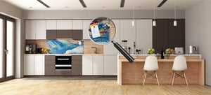 Toughened printed glass backsplash - Wideformat steel coated wall glass splashback:  Fragments of Abstraction