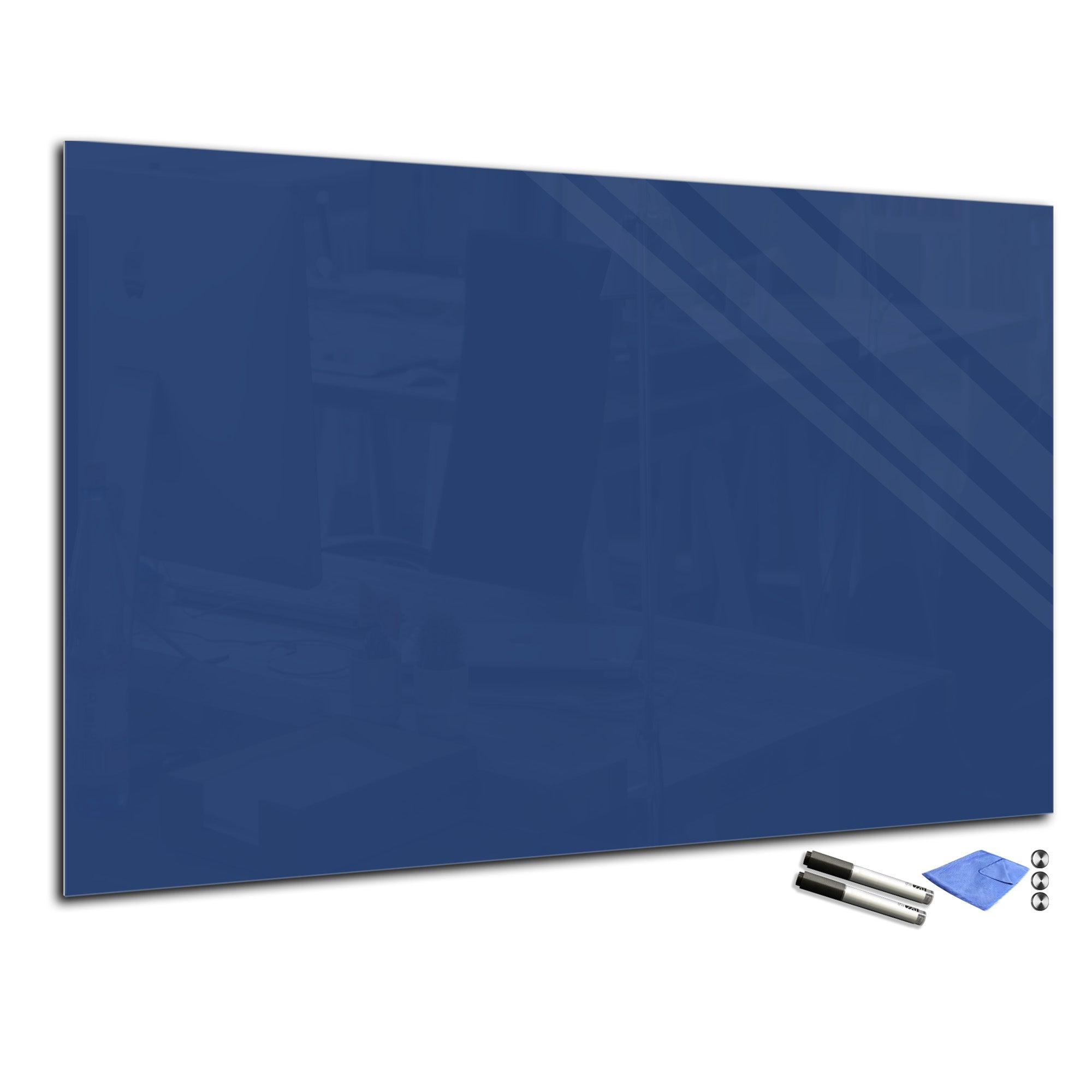 Lavagna in vetro con montaggio a parete – Lavagna cancellabile a secco in  vetro – Lavagna magnetica in vetro temperato : blu navy